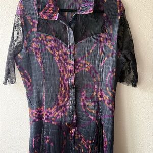 Komarov XL Crinkle Tunic Top Lace Sleeves